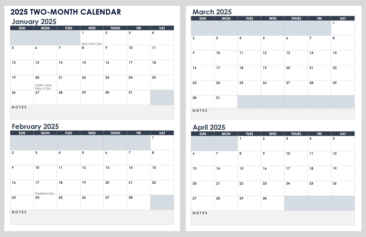 15 Free 2025 Monthly Calendar Templates | Smartsheet inside Printable 2 Month Calendar 2025