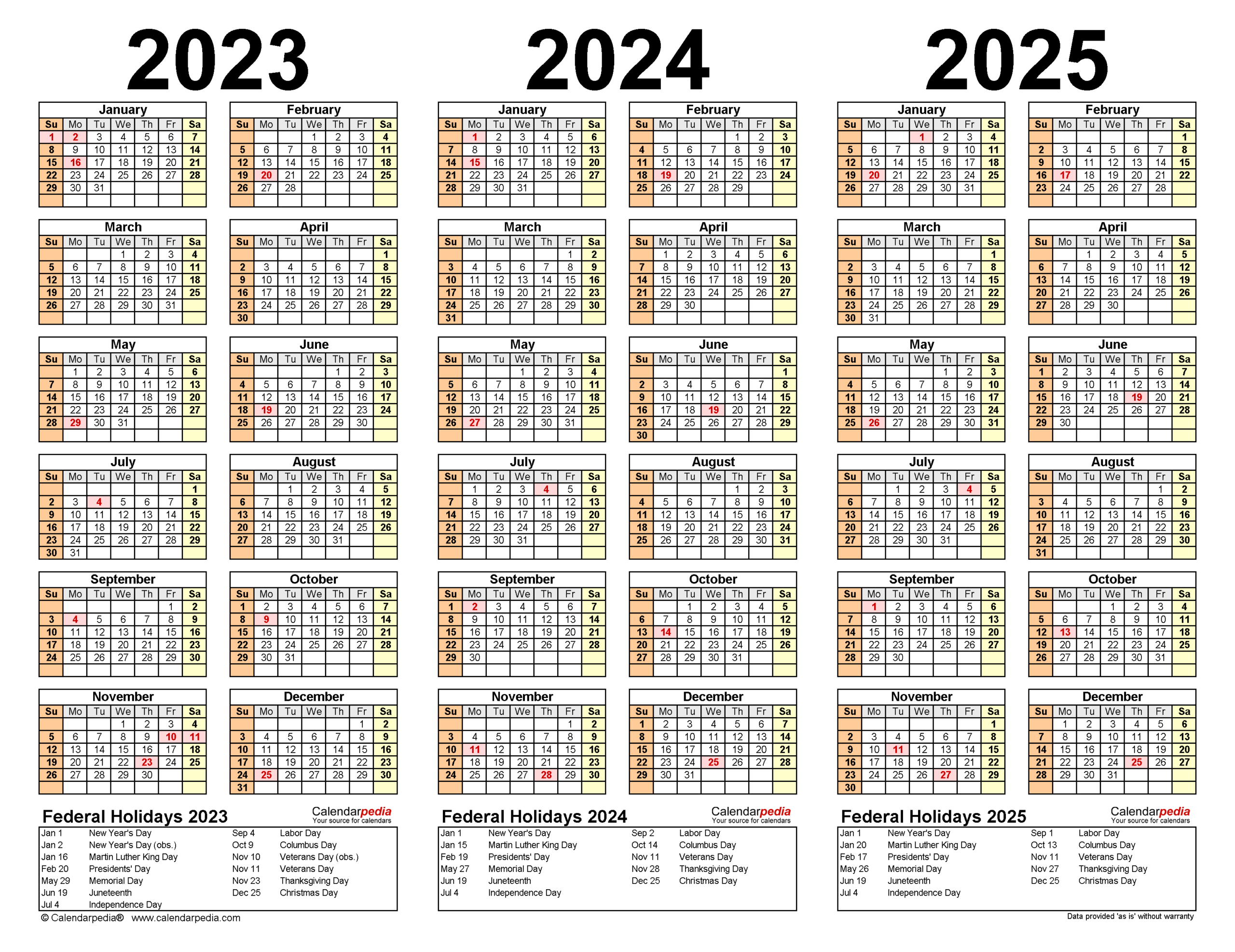 2023-2025 Three Year Calendar - Free Printable Word Templates throughout Printable 3 Year Calendar 2025