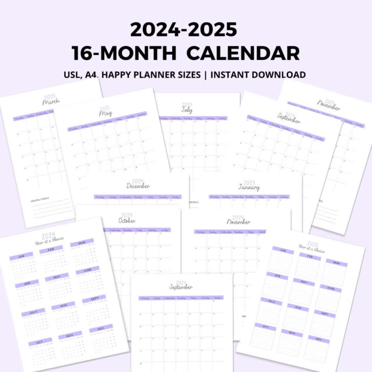 16 Month Calendar Printable