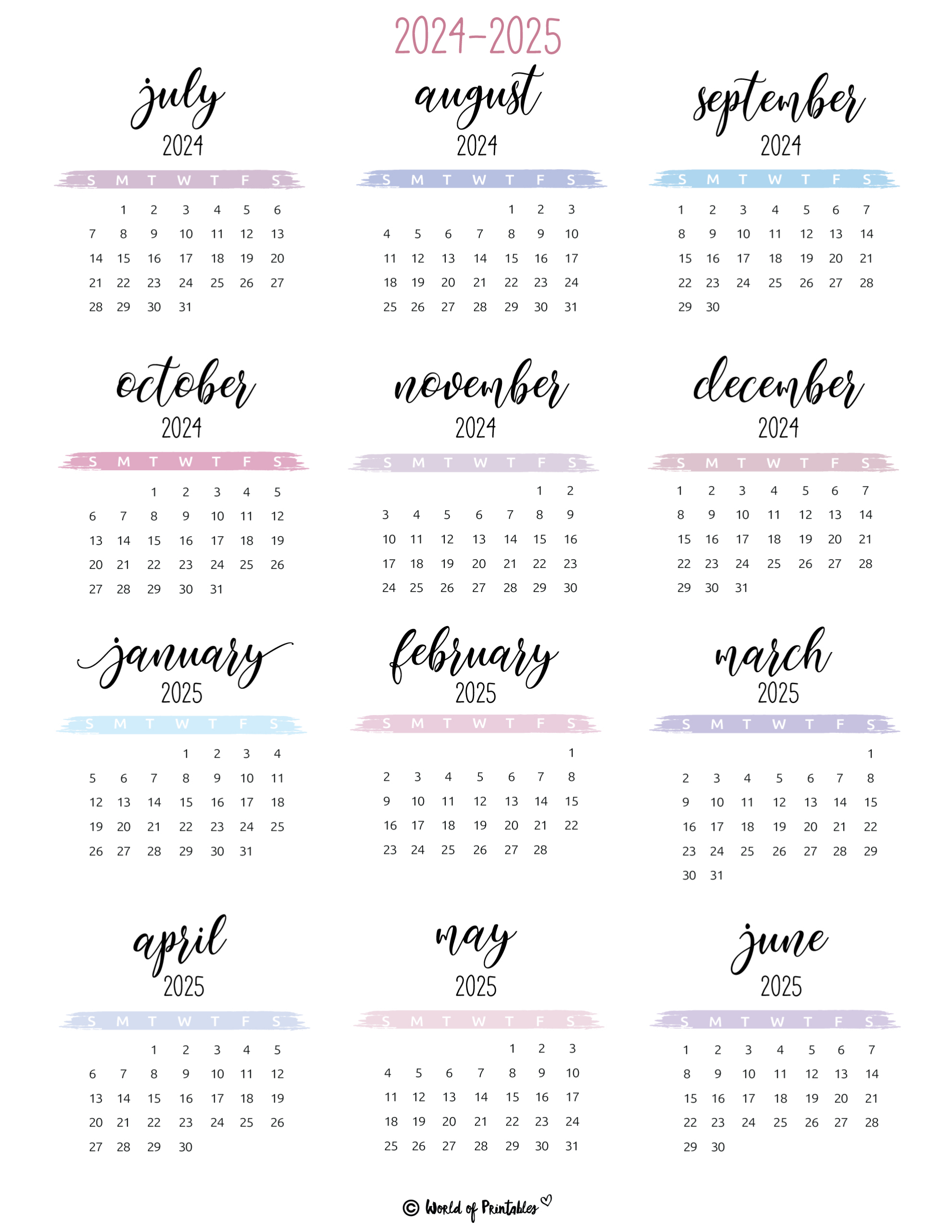 2024 2025 Calendar Free Printables - World Of Printables throughout 2025 Mini Printable Calendar