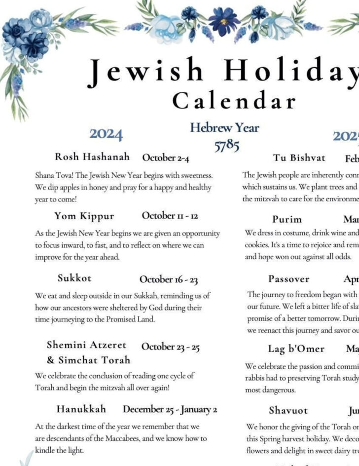 Jewish Calendar 2025 Printable