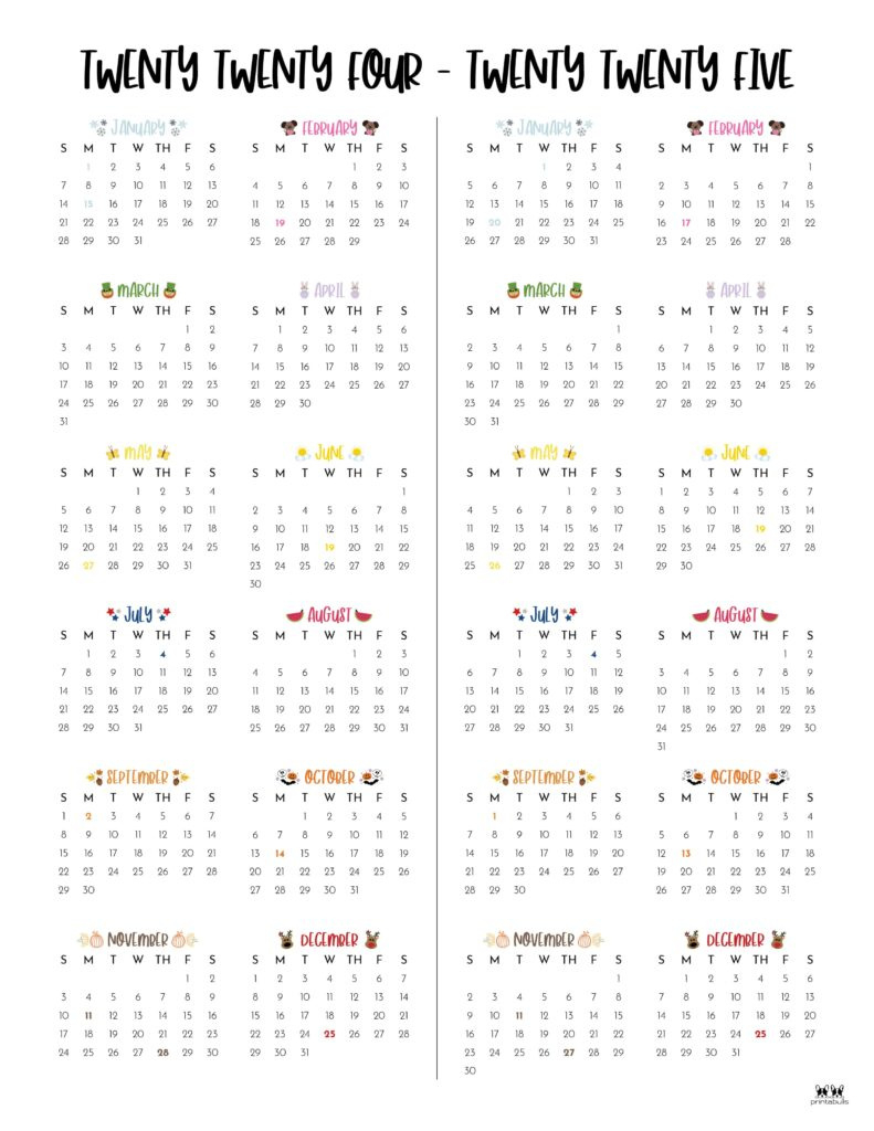 2024-2025 Two Year Calendars - 10 Free Printables | Printabulls regarding 2 Year Calendar Printable