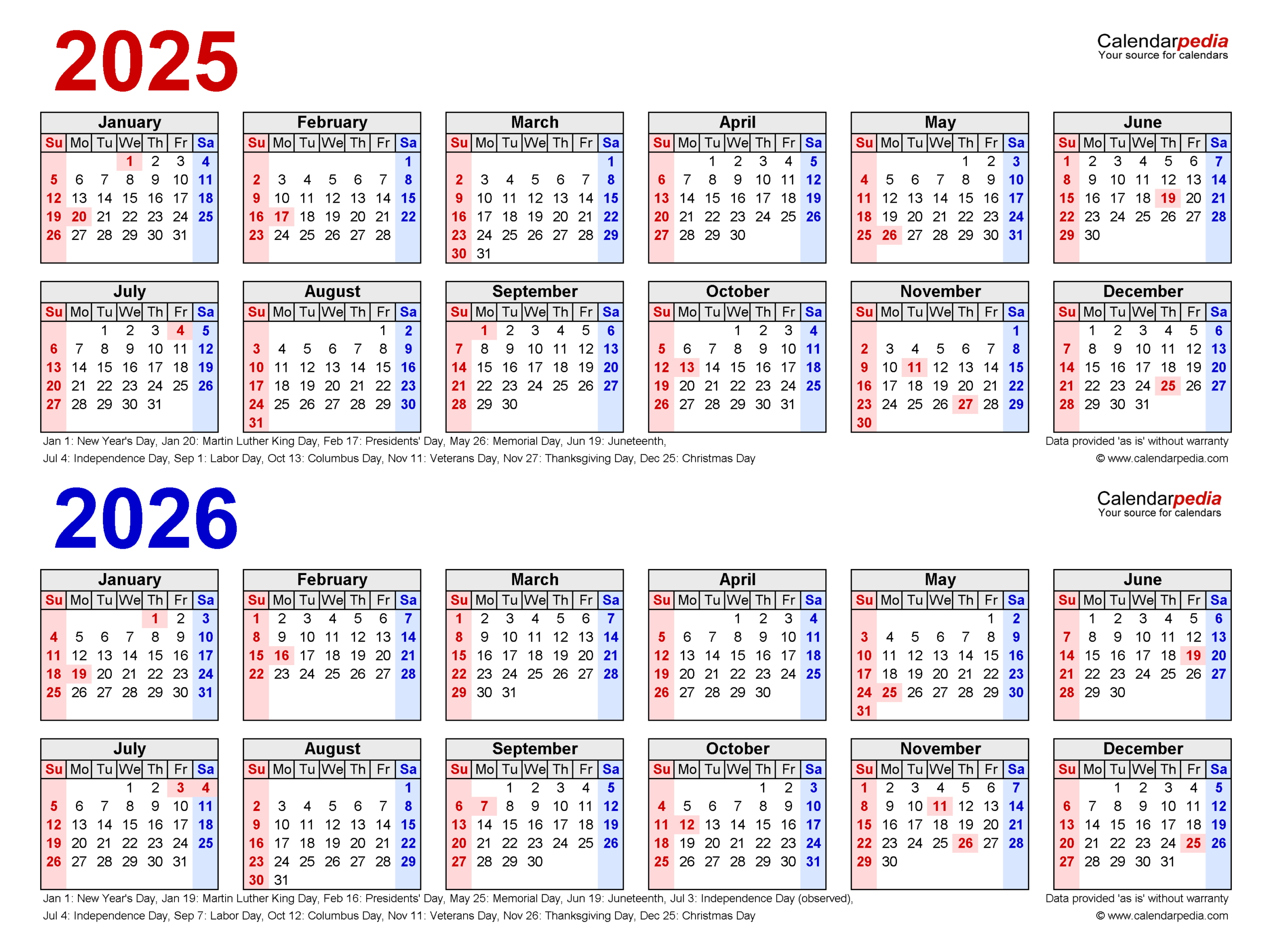 2025-2026 Two Year Calendar - Free Printable Pdf Templates for 2025 and 2026 Yearly Calendar Printable