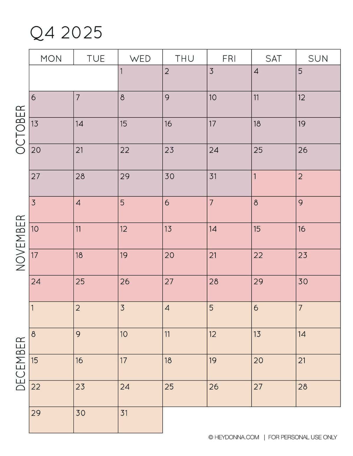 2025 3-Month Quarterly Calendar Printables - Free - Hey, Donna! in 2025 Quarter Calendar Printable