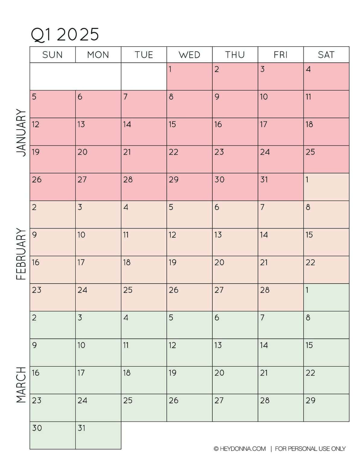 2025 3-Month Quarterly Calendar Printables - Free - Hey, Donna! pertaining to Free Printable 3 Month Calendar 2025