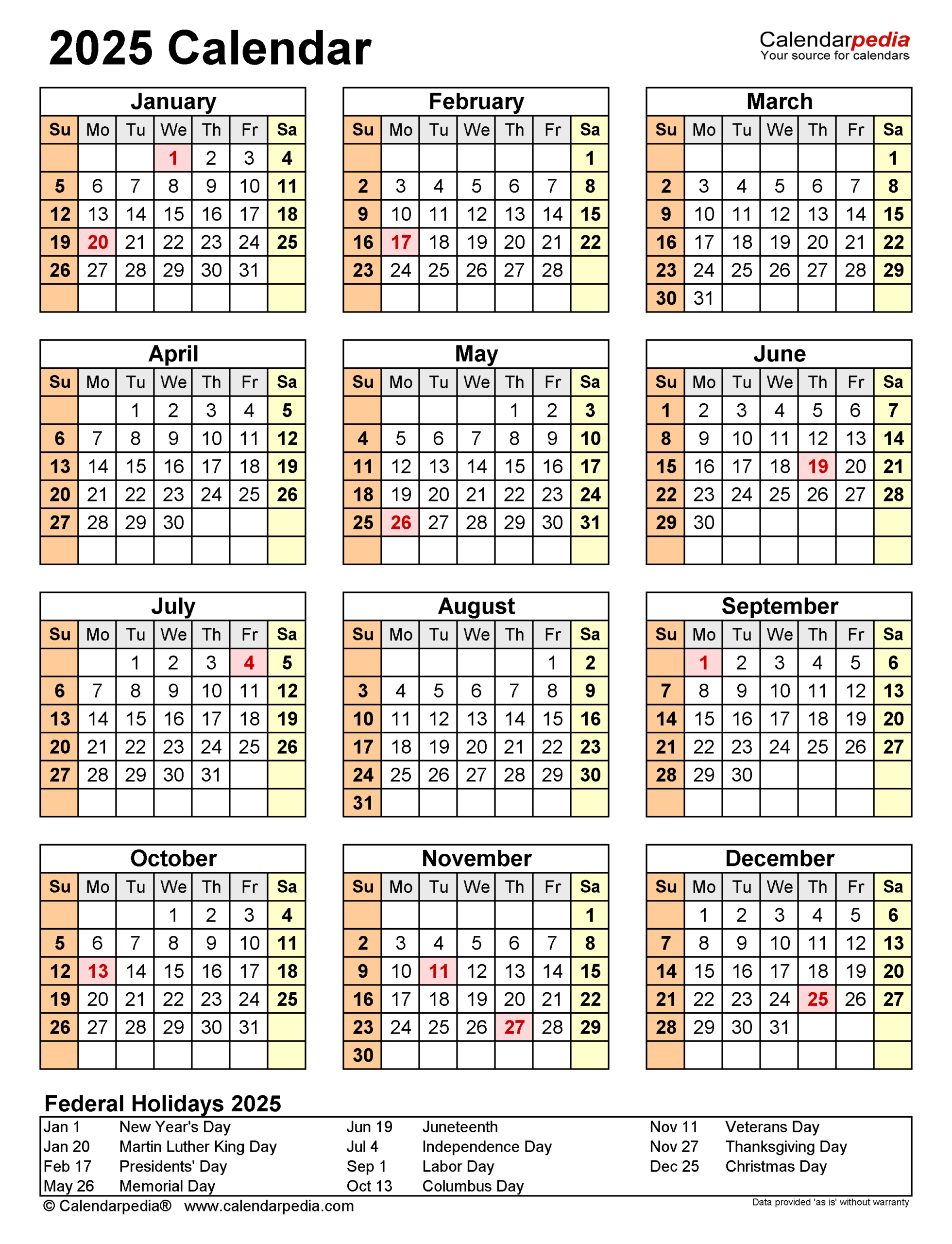 2025 Calendar - Free Printable Pdf Templates - Calendarpedia in Vacation Countdown Calendar 2025 Printable