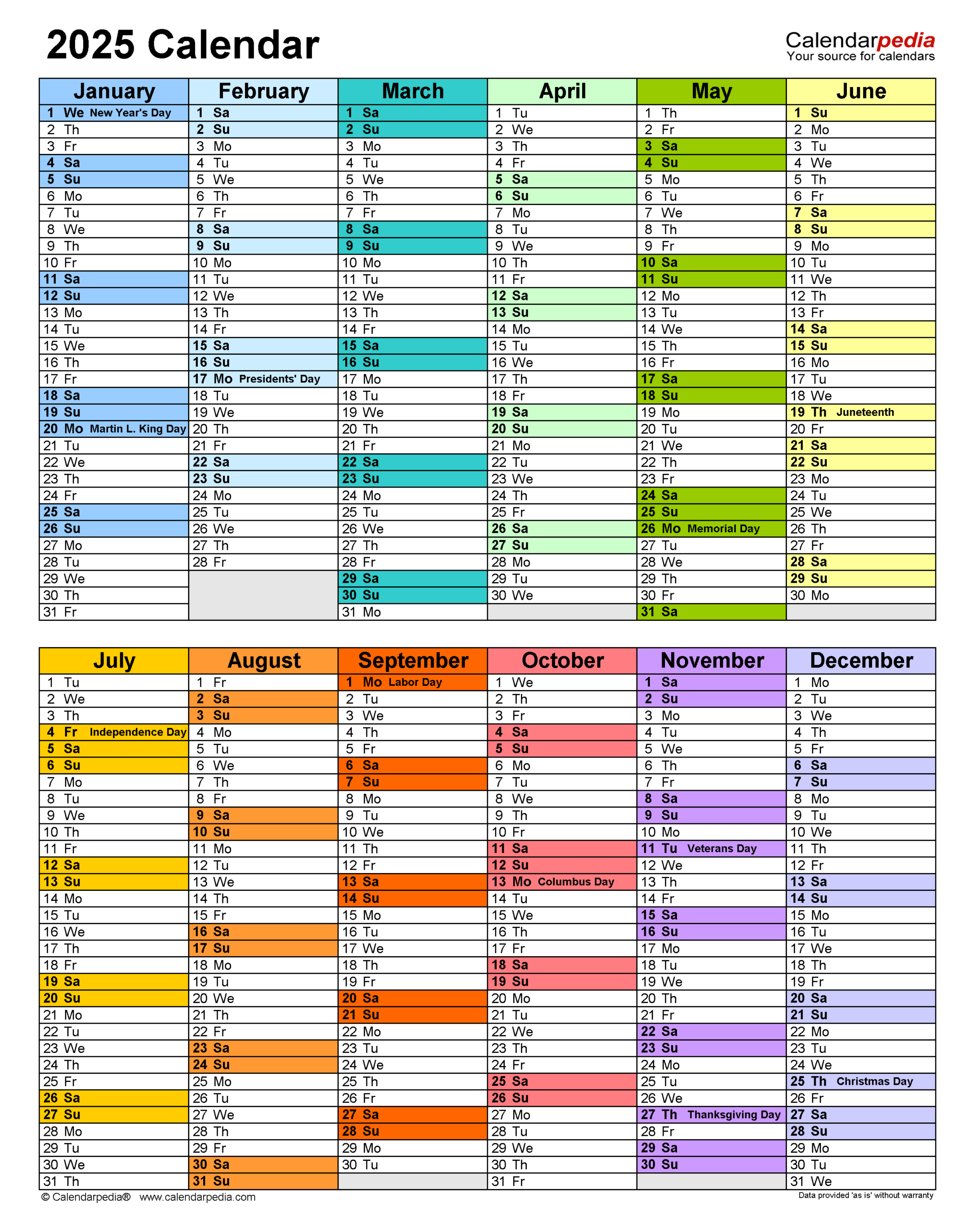 2025 Calendar - Free Printable Pdf Templates - Calendarpedia intended for Vacation Countdown Calendar 2025 Printable