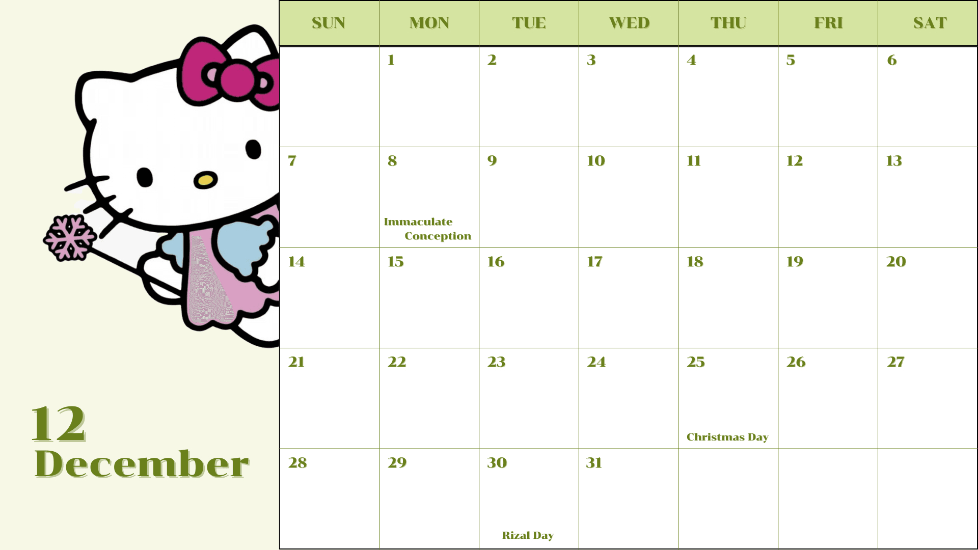 2025 - Calendar - Hello Kitty - Template -Kjc.creativedesigns for 12 Month Free Printable Hello Kitty Calendar 2025