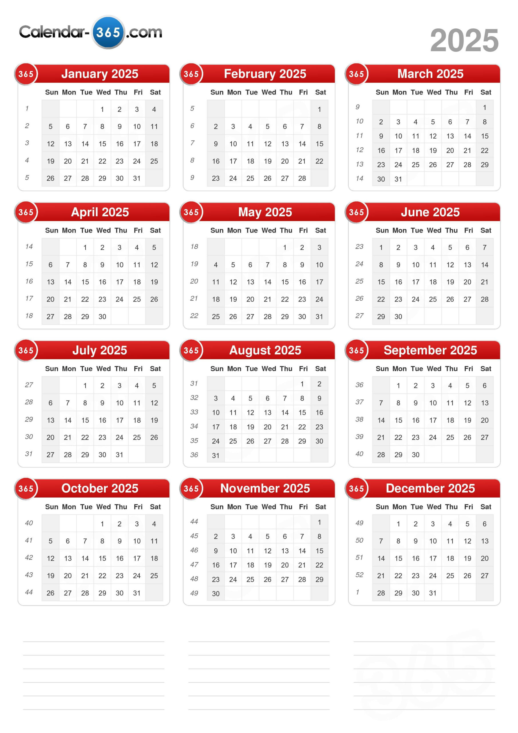 2025 Calendar intended for Printable 365 Day Calendar 2025