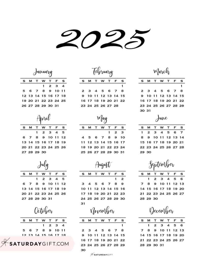 2025 Calendar Printable - 18 Cute &amp;amp; Free 2025 Yearly Calendar for 2025 Printable Yearly Calendar One Page