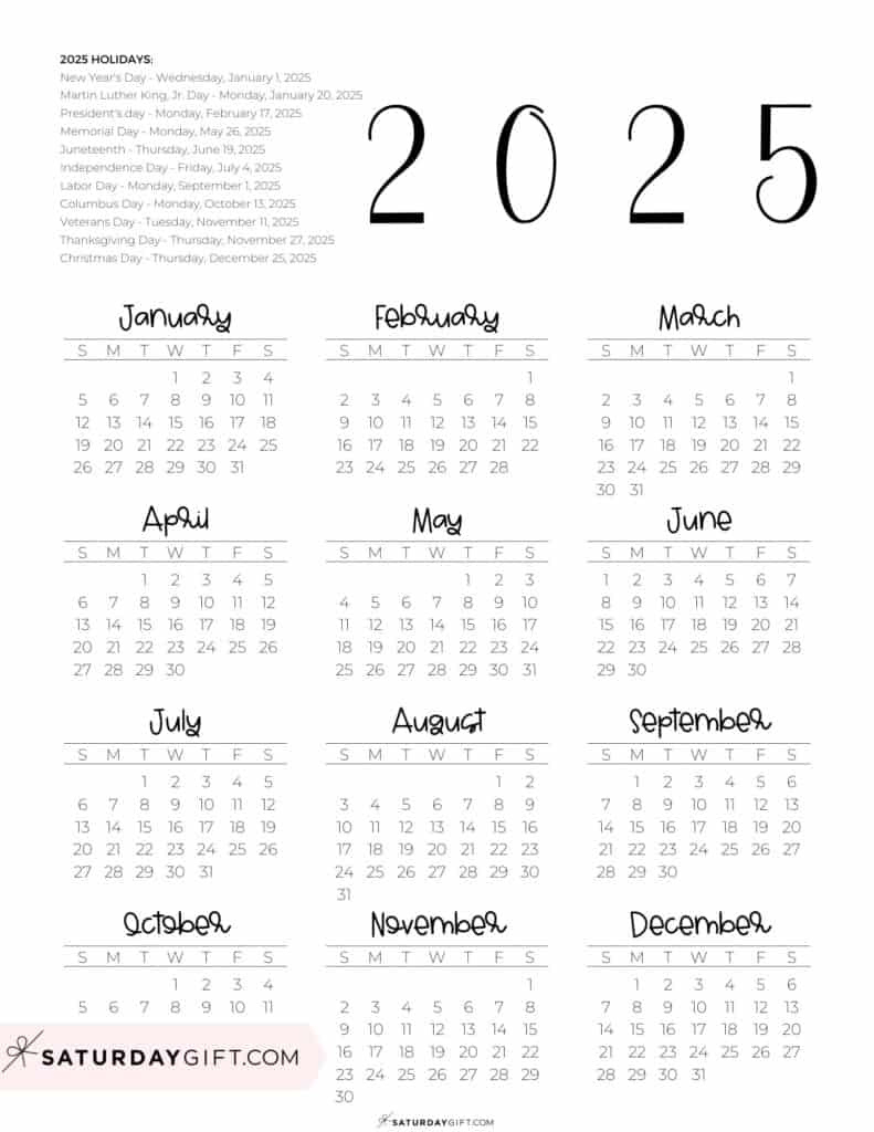 2025 Calendar Printable - 18 Cute &amp;amp; Free 2025 Yearly Calendar for Printable 2025 Year Calendar