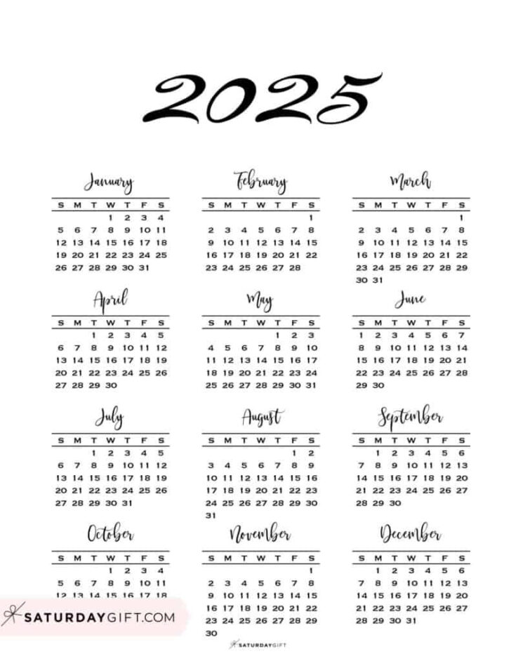 2025 One Page Calendar Printable Free