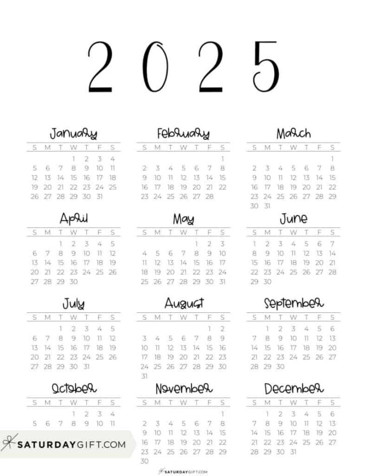 Free Printable 2025 Year at a Glance Calendar