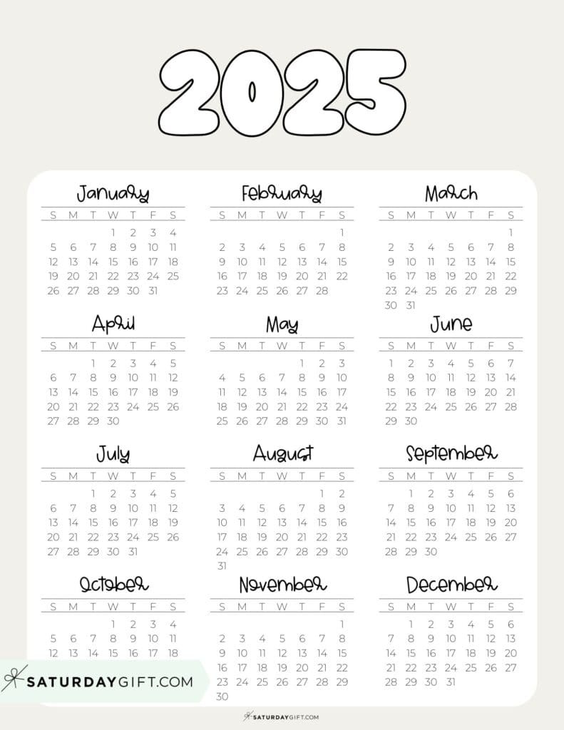 2025 Calendar Printable - 18 Cute &amp;amp; Free 2025 Yearly Calendar with Cute Weekly Calendar 2025 Printable