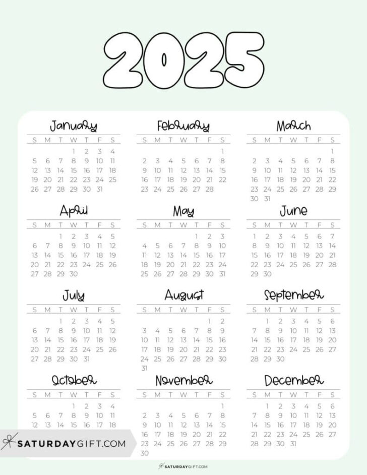 Printable Yearly 2025 Calendar