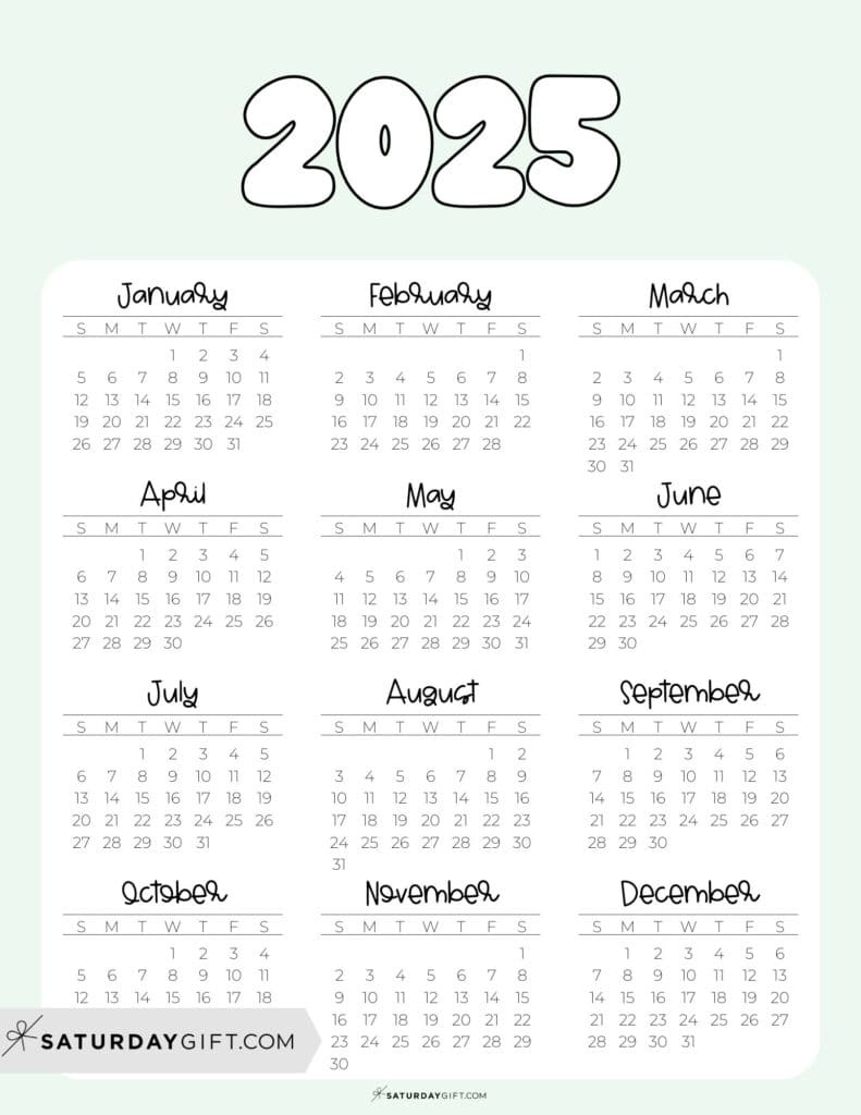 2025 Calendar Printable - 18 Cute &amp;amp; Free 2025 Yearly Calendar with regard to Printable Yearly 2025 Calendar