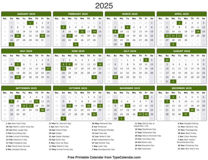 Printable 2025 Calendar with Holidays