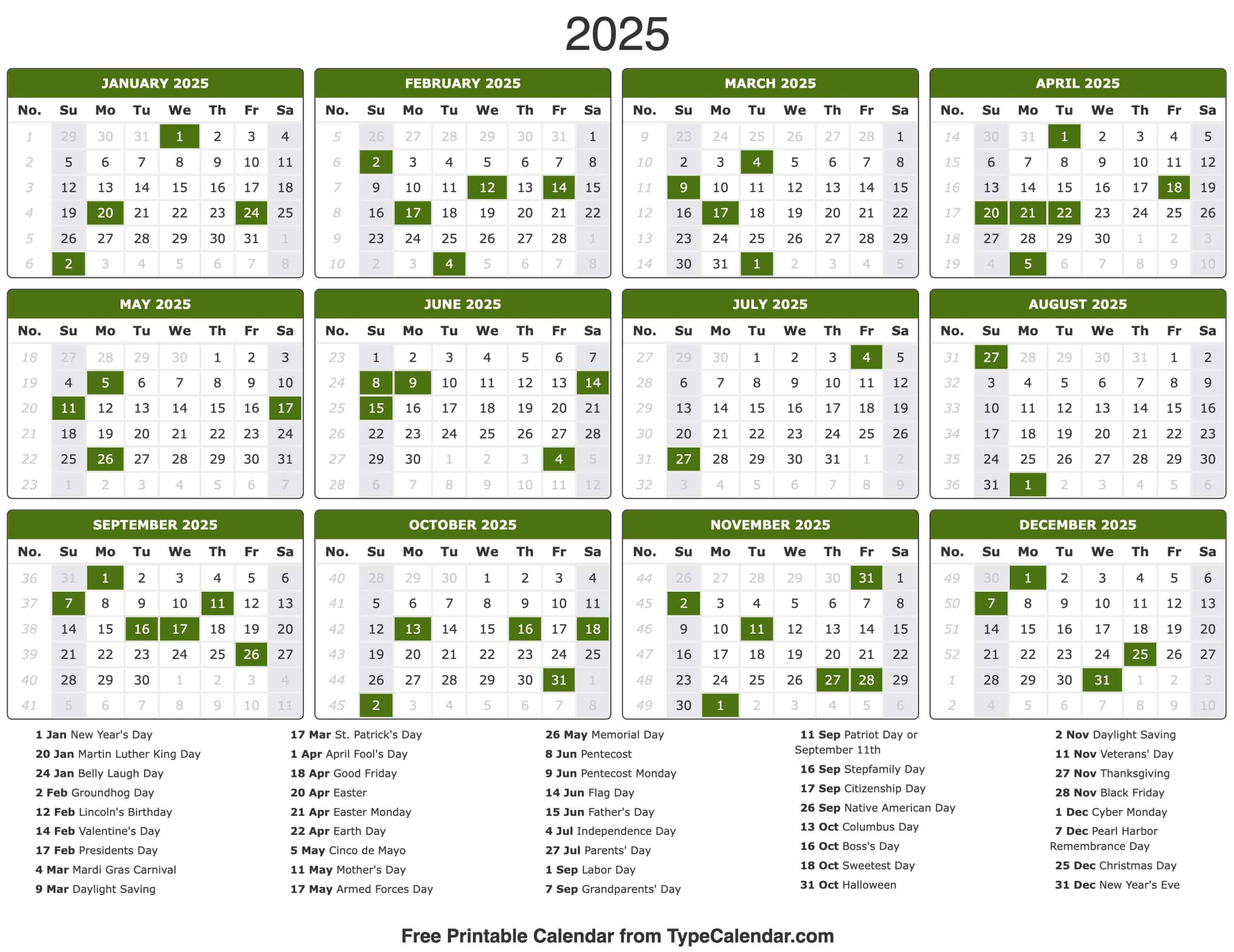 2025 Calendar - Printable Calendar 2025 With Holidays inside Printable 2025 Calendar With Holidays