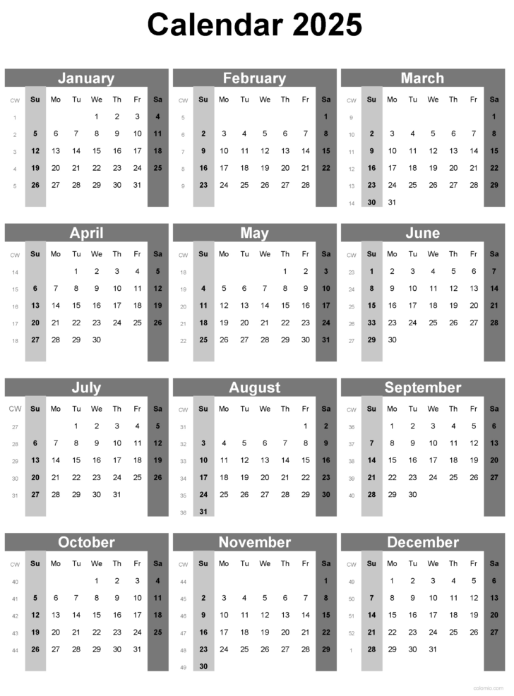 2025 Calendar with Weeks Printable