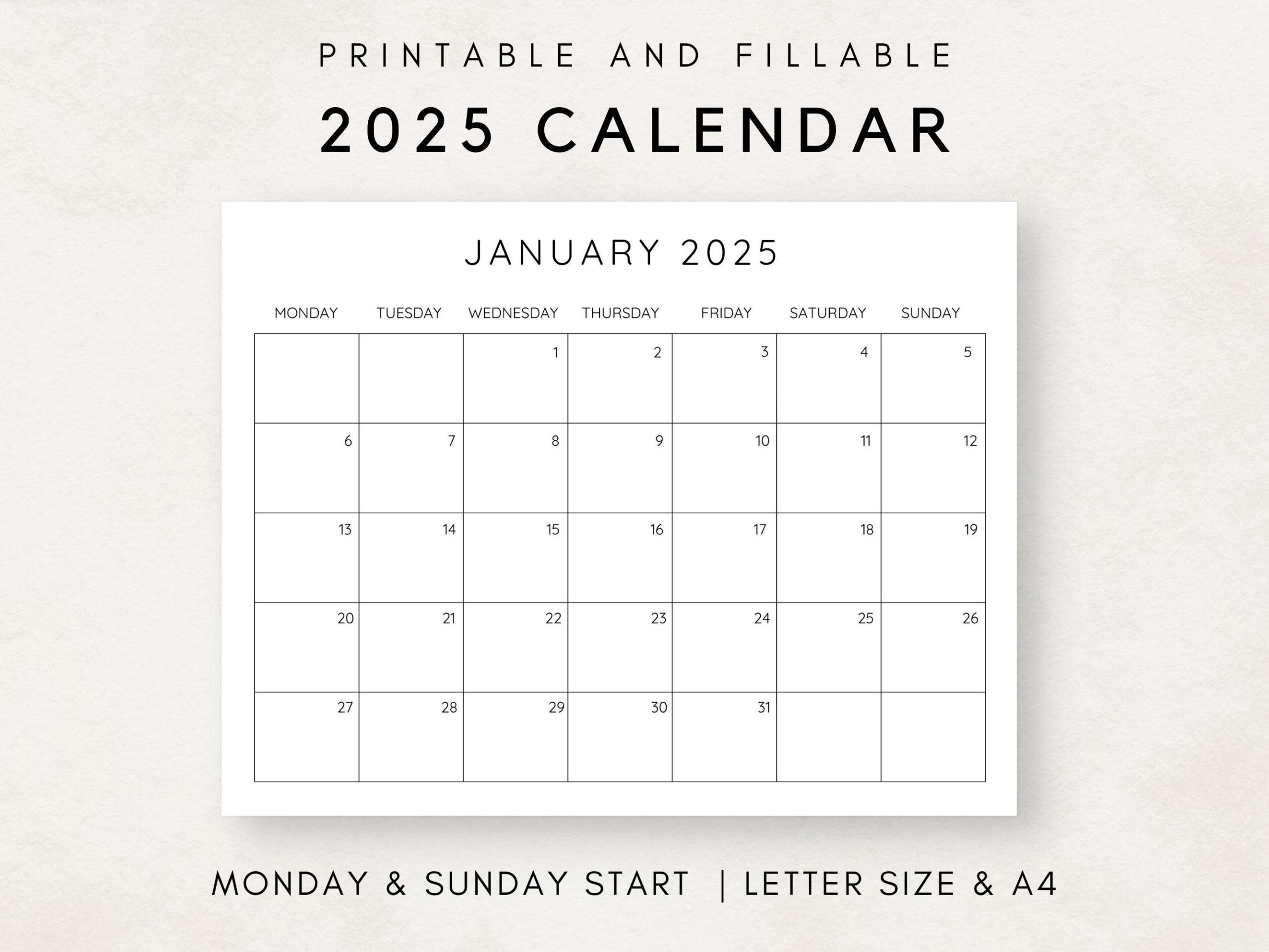 2025 Calendar Printable, Monthly Calendar 2025, Fillable Calendar pertaining to Printable and Fillable Calendar 2025