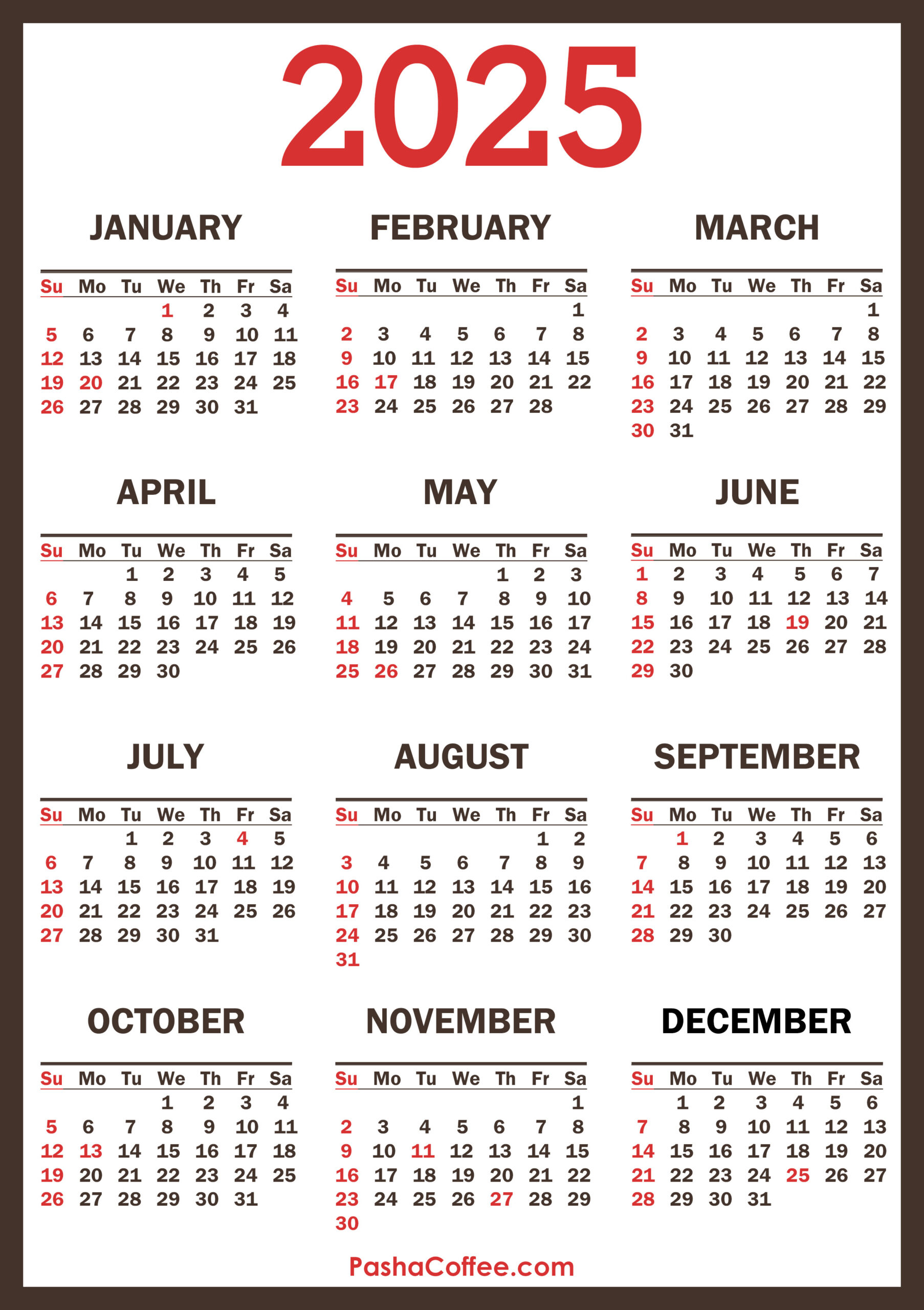 2025 Calendar With Holidays, Printable Free, Vertical inside 2025 And 2025 Calendar With Holidays Printable