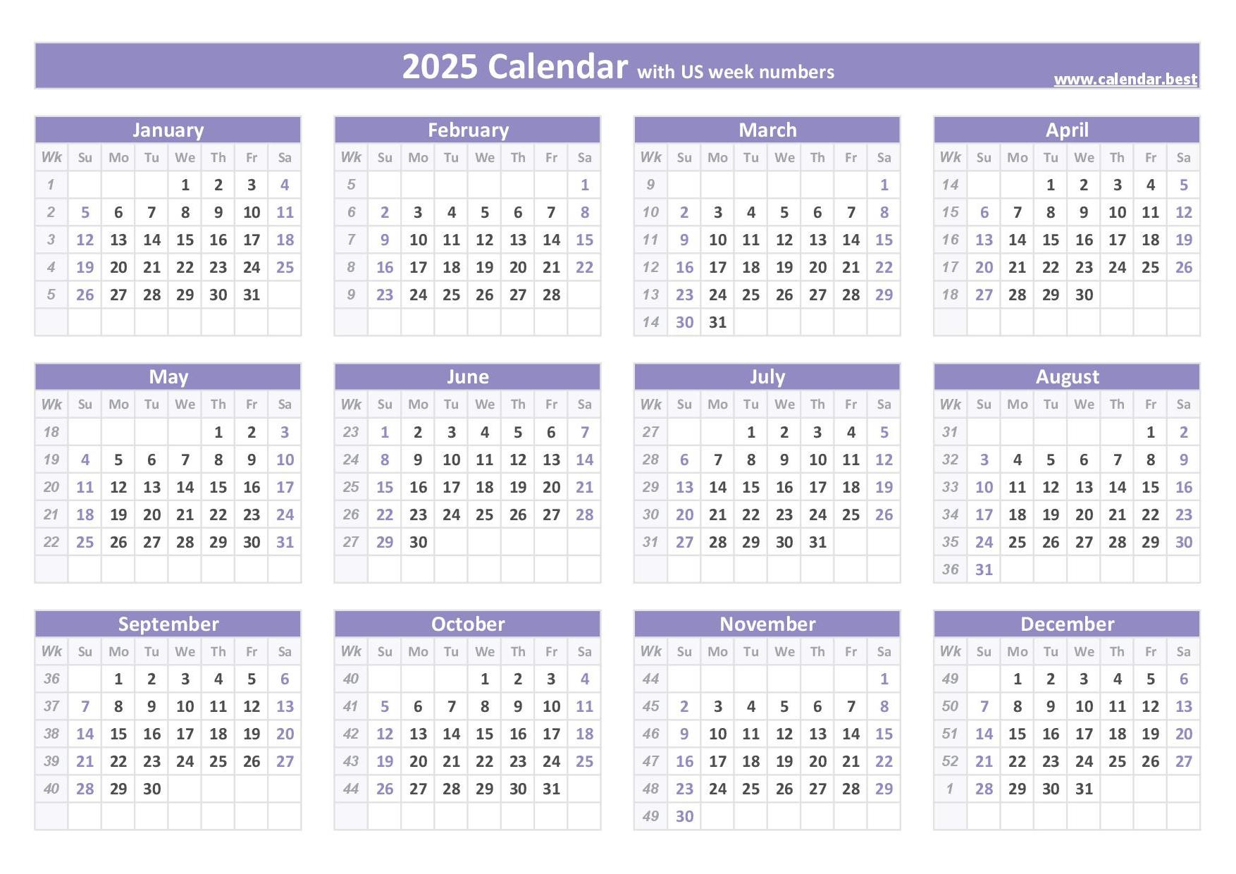 2025 Calendar With Week Numbers inside 2025 Calendar By Weeks Printable