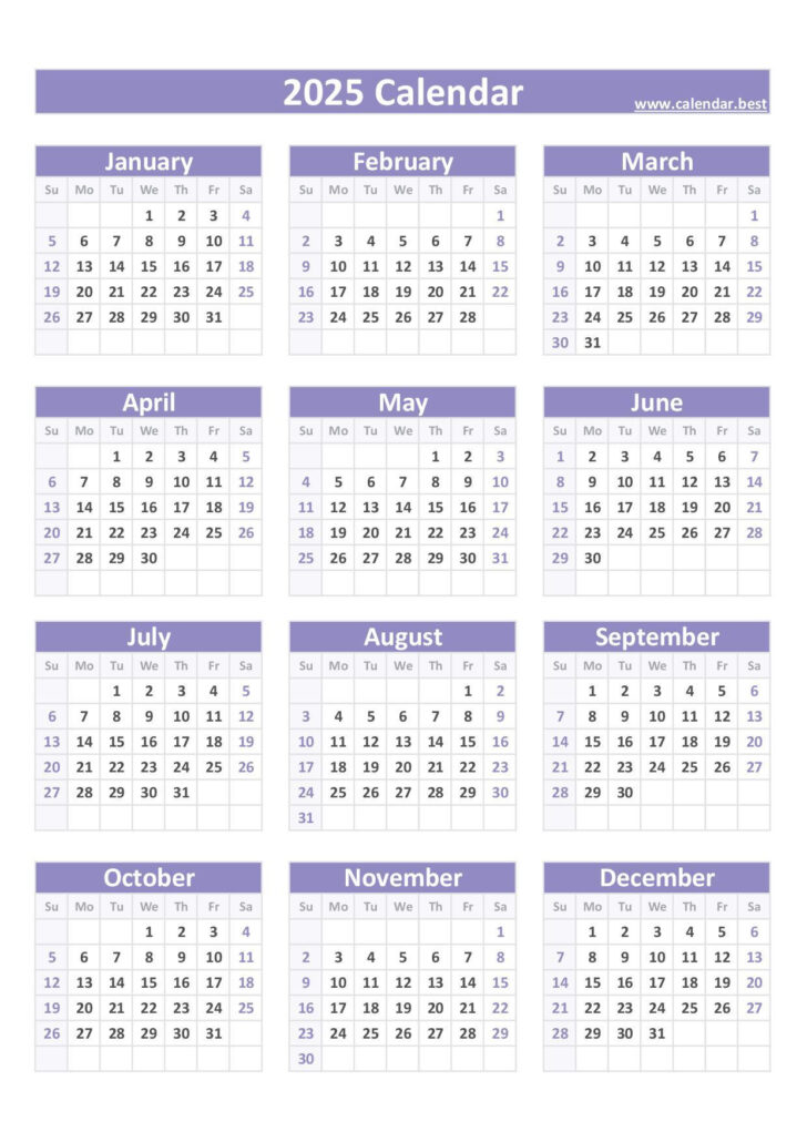 Printable Color Calendar 2025