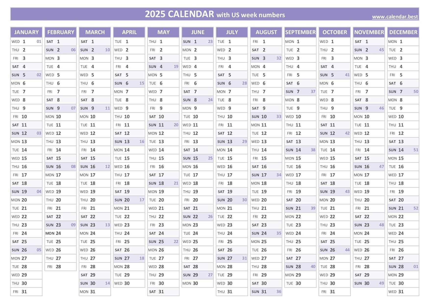 2025 Calendar With Week Numbers (Us And Iso Week Numbers) in Printable Calendar With Week Numbers 2025