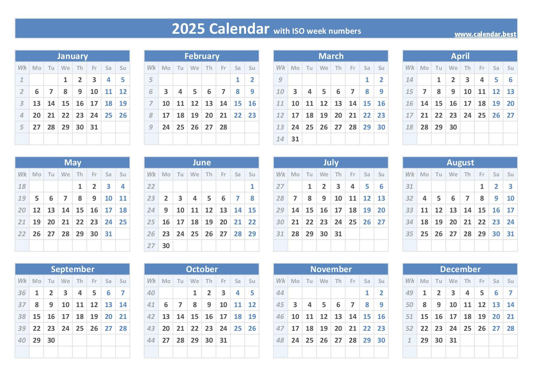 2025 Calendar With Week Numbers (Us And Iso Week Numbers) inside 2025 Calendar by Weeks Printable