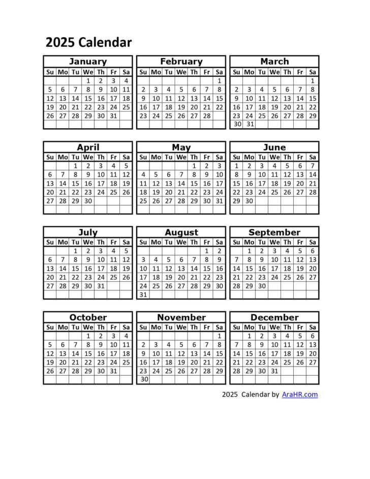 2025 Attendance Calendar Free Printable