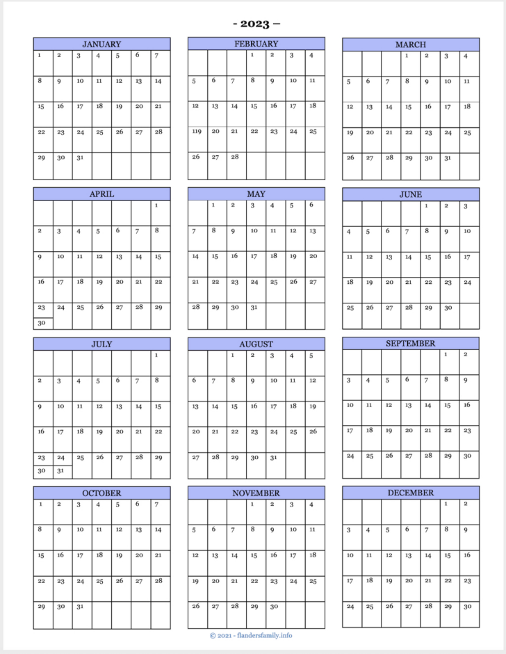 Small Yearly Calendar 2025 Printable