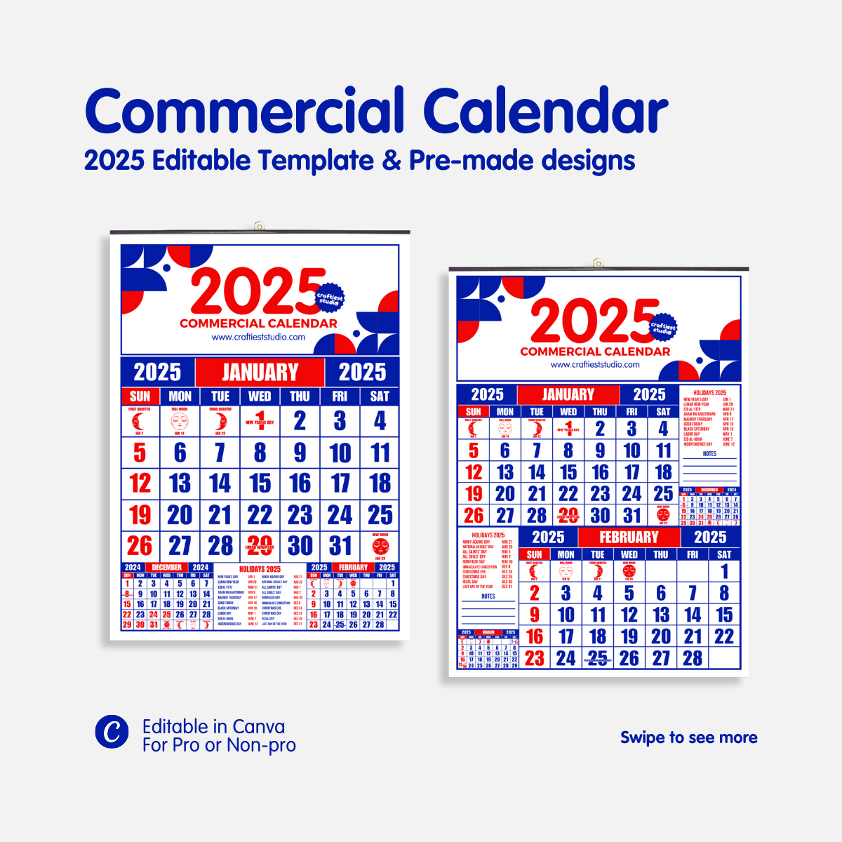 2025 Commercial Calendar Editable Template with 2025 Calendar Editable Printable