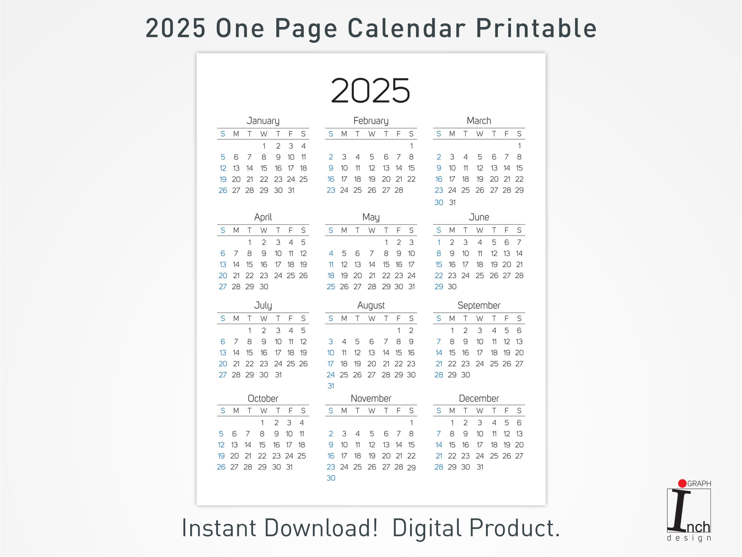 2025 Druckbarer Kalender, 12 Monate Einseitiger Kalender intended for One Page Printable Calendar 2025