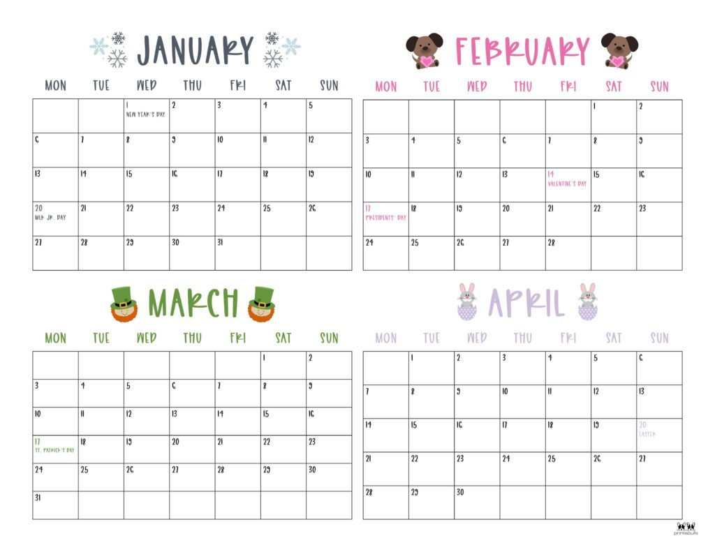 2025 Four Month Calendars - 31 Free Printables | Printabulls intended for 4 Month Calendar Printable 2025