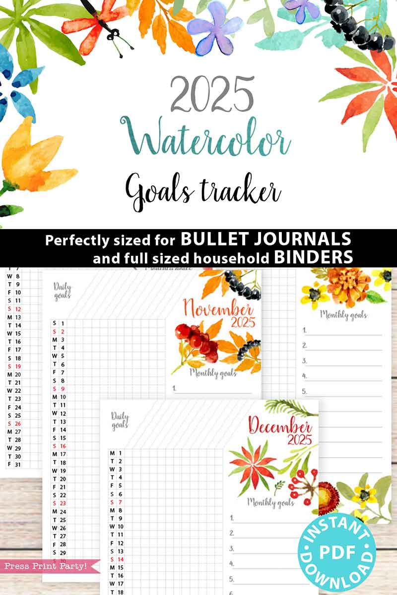 2025 Habit Tracker Printable, Goal Setter, Watercolor (Habit Tracker) pertaining to Habit Tracker Calendar 2025 Printable