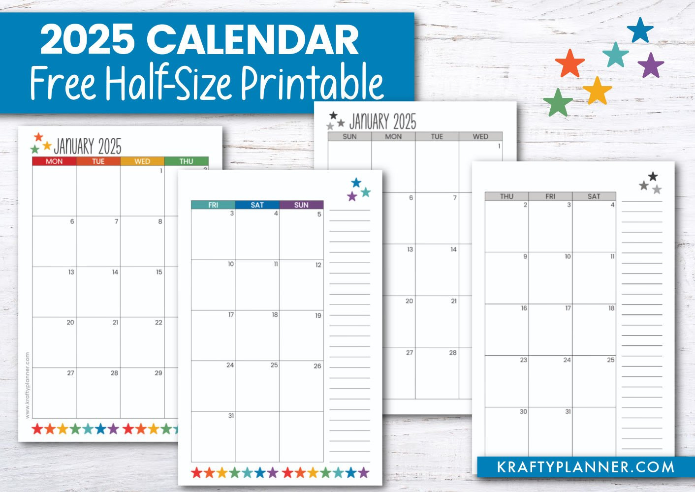 2025 Half Size Calendar - Free Printable — Krafty Planner for A5 Calendar Printable 2025