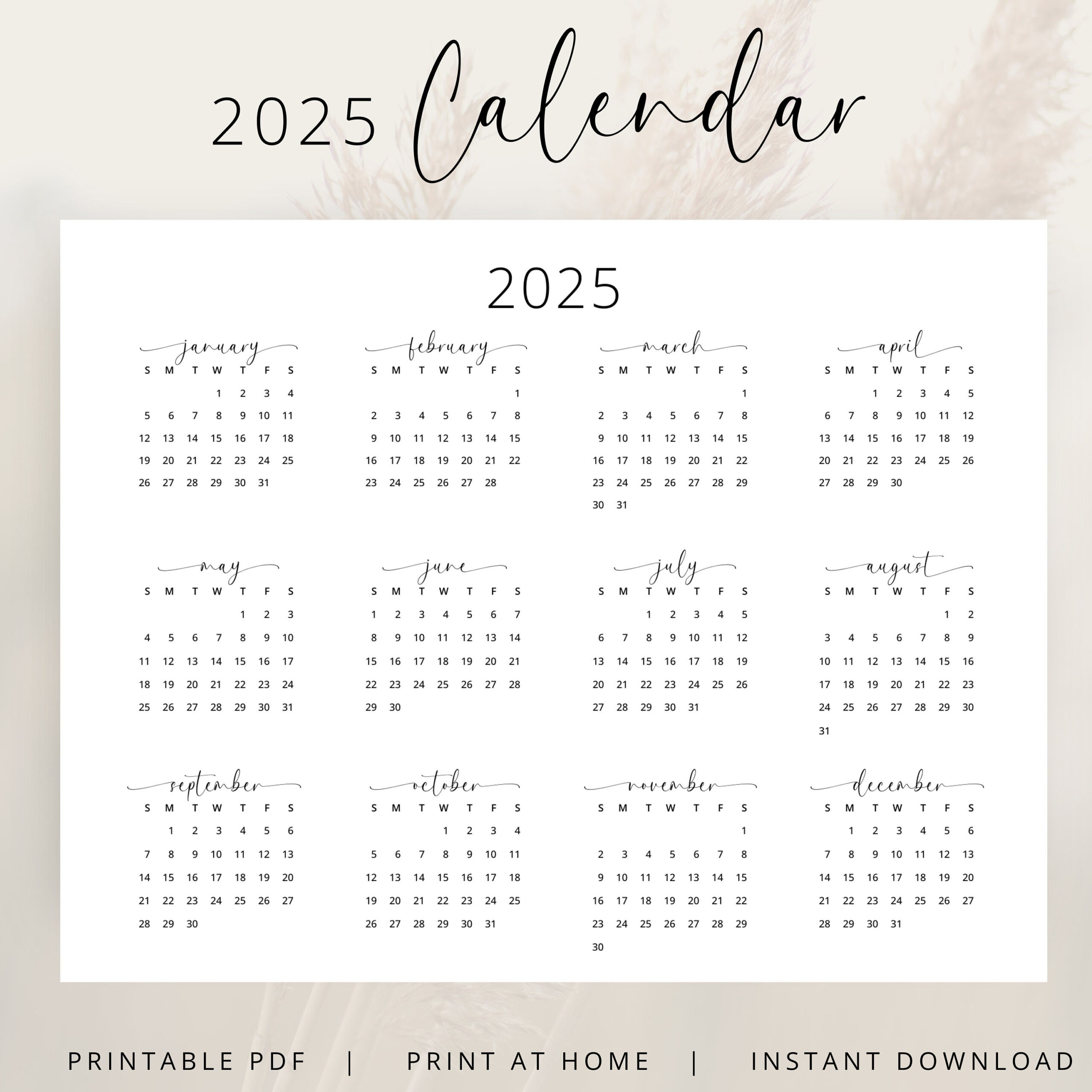 2025 Jahreskalender 2025 Wandkalender Querformat Druckbare Pdf with 2025 Calendar Horizontal Printable