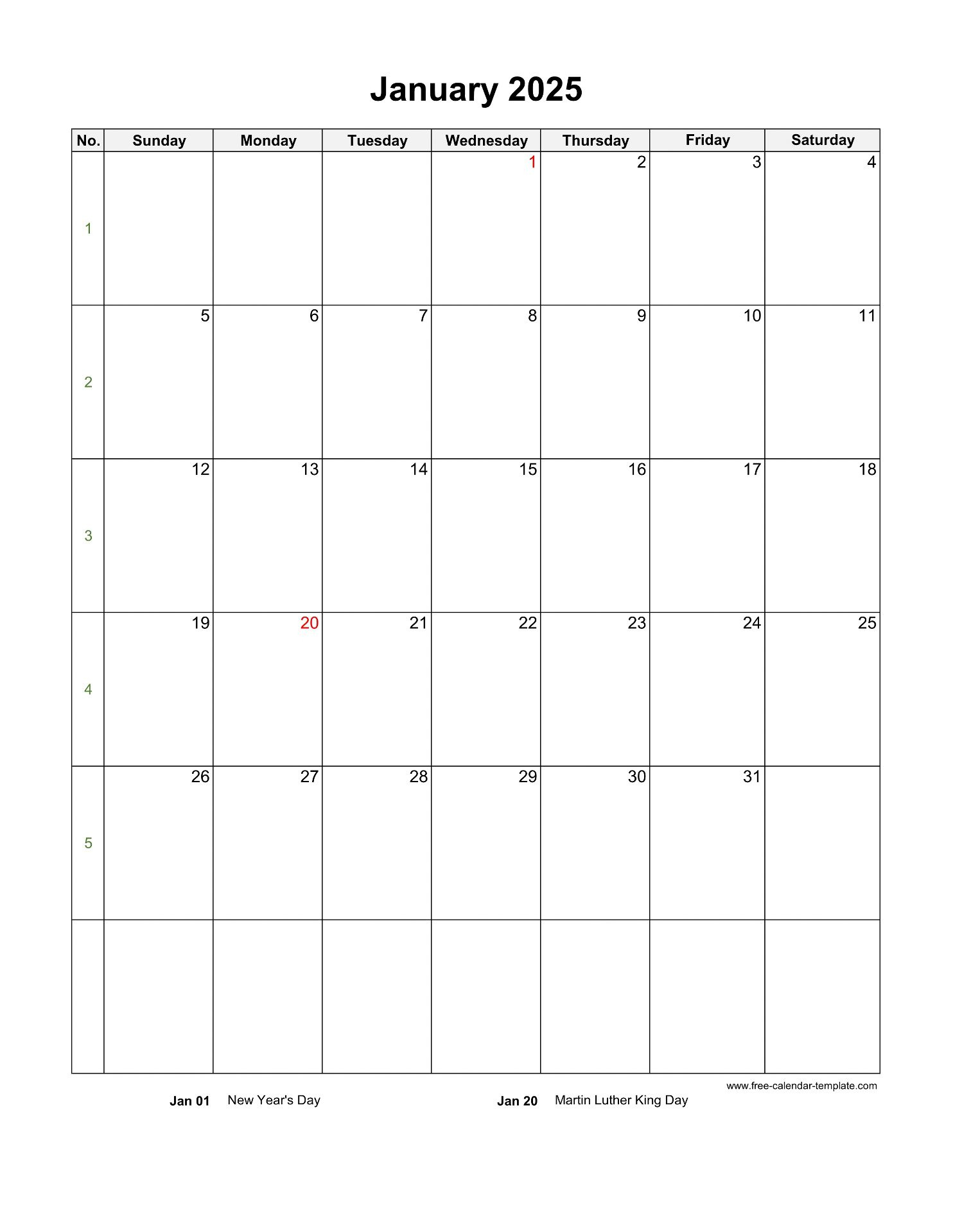 2025 Monthly Calendar (Blank Vertical Template) | Free-Calendar for Basic Monthly Calendar 2025 Printable