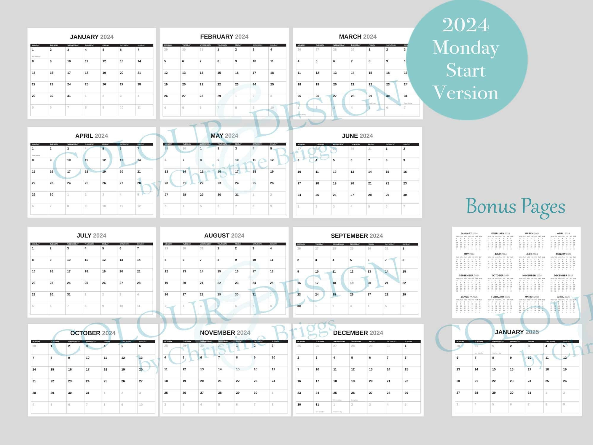 2025 Printable Calendar, 13 Month Calendar, Yearly Monthly Planner within 13 Month Calendar Printable