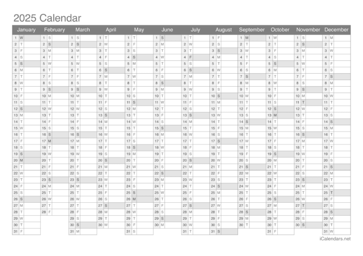 Blank Printable Yearly Calendar 2025