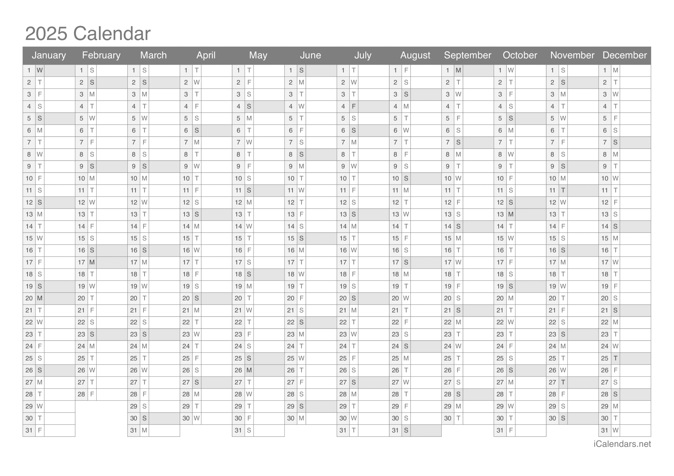 2025 Printable Calendar - Pdf Or Excel in Blank Printable Yearly Calendar 2025