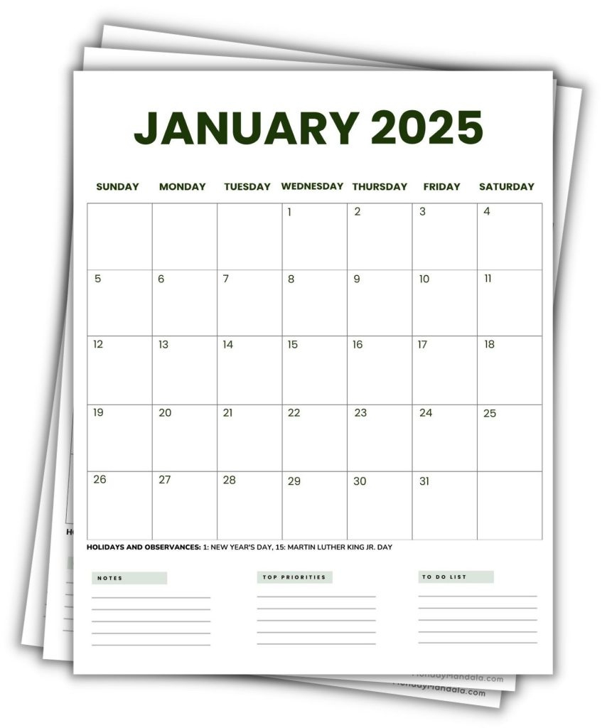 2025 Printable Calendars (56 Free Pdf Printables) in 2025 Portrait Calendar Printable