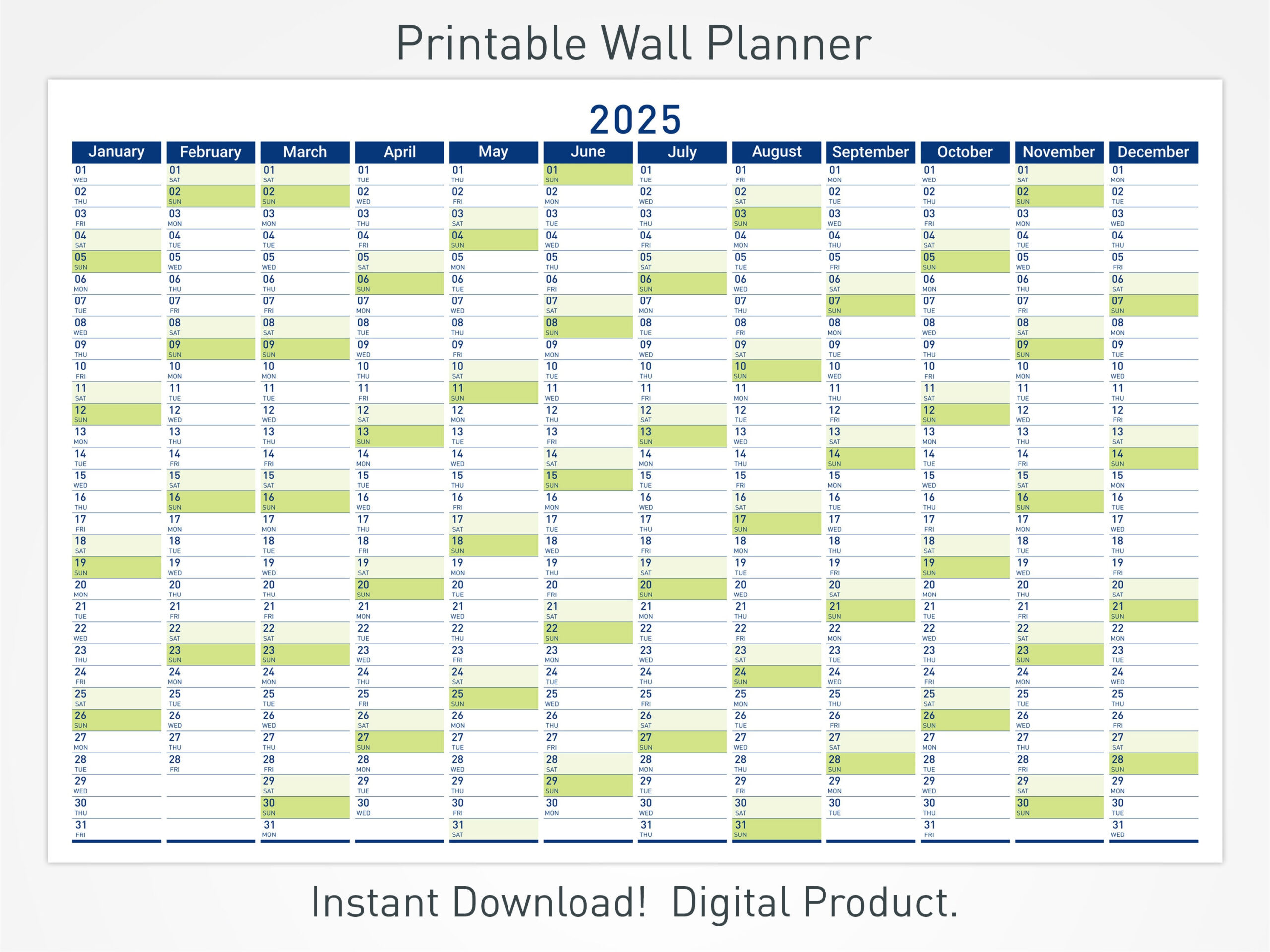 2025 Printable Wall Planner With Minimalist Design, Large Wall in Printable 2025 Wall Calendar