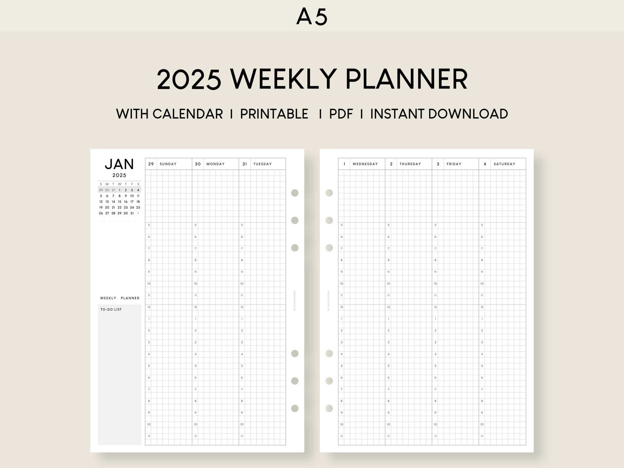 2025 Weekly Planner With Calendar Printable Inserts 52 Week Hourly throughout Weekly Hourly Calendar 2025 Printable