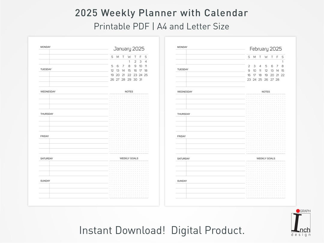 2025 Weekly Planner With Calendar, Printable Planner And with Printable Weekly Planner Calendar 2025