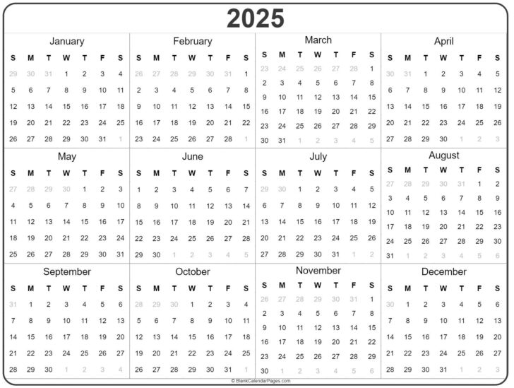 Free Printable 2025 Year Calendar