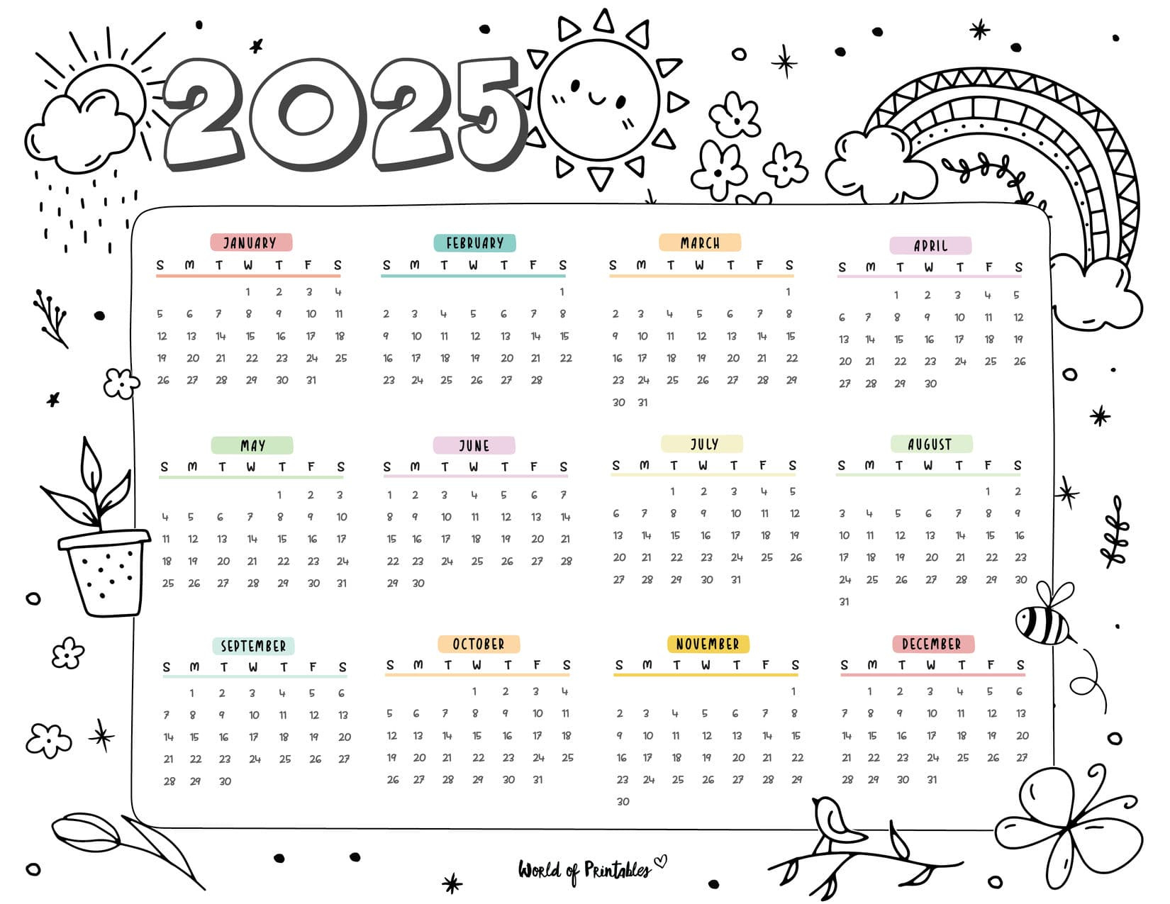 2025 Year Calendars - 70 Best Printables - World Of Printables in 2025 Printable Coloring Calendar