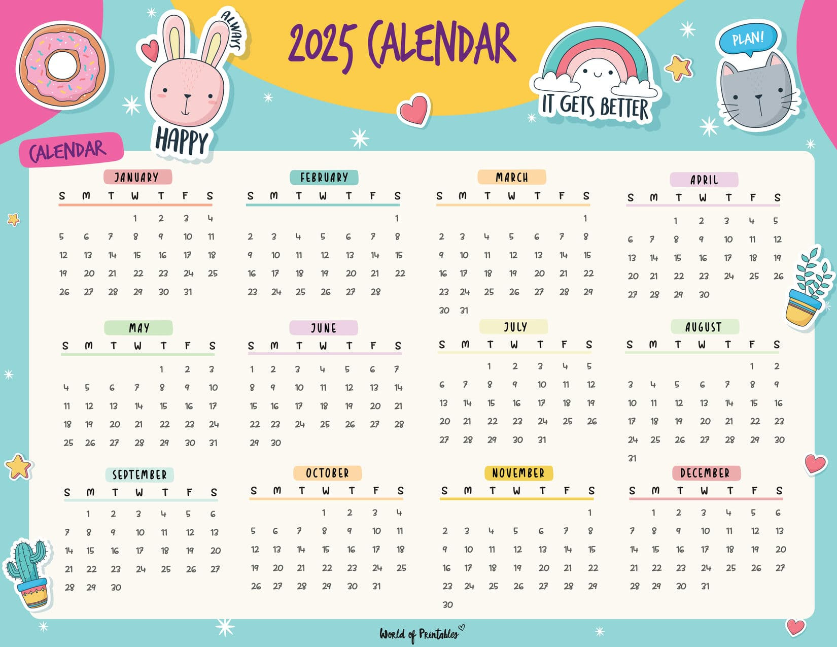 2025 Year Calendars - 70 Best Printables - World Of Printables in Cute Weekly Calendar 2025 Printable