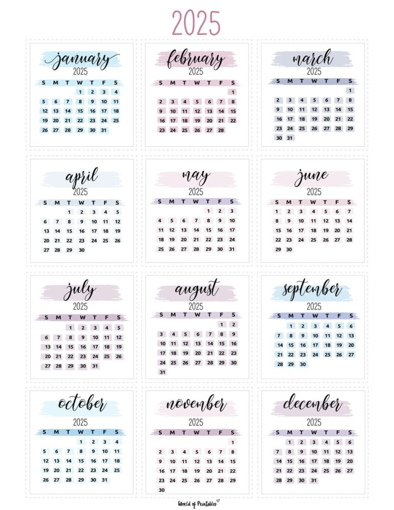 2025 Year Calendars - 70 Best Printables - World Of Printables intended for Small Yearly Calendar 2025 Printable