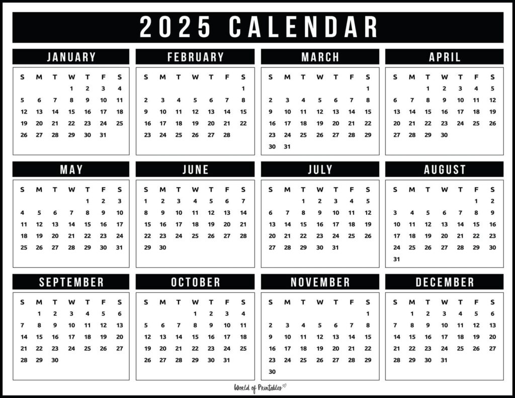 2025 Year Calendars - 70 Best Printables - World Of Printables pertaining to 2025 17 Calendar Printable